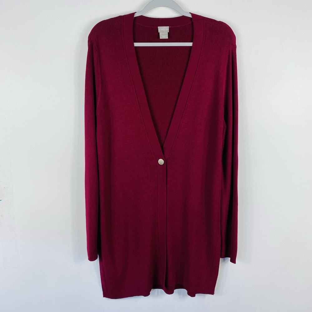 Chico's Cardigan Sweater Medium 1 8 Red Burgundy Single Button Tunic